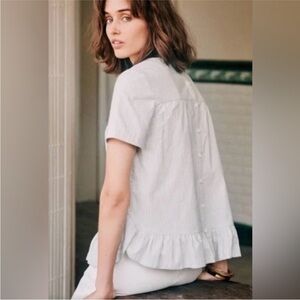Sezane Seersucker Short Sleeve Top